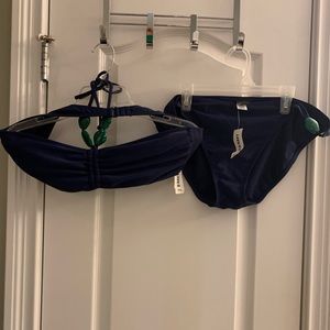 Navy bikini with green beads
